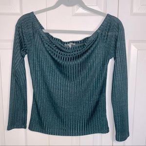 Charlotte Russe Green Off the Shoulder Top 3/4 Sleeves